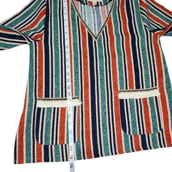 Moon River Multicolor Striped Tunic Top S Boho Festival Pocket V-Neck - Picture 6 of 7